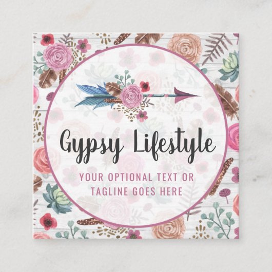 ボホシック素朴羽の矢の水色ボヘミアン スクエア名刺 (正面)