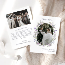 ボホシック紫色の花のアーチ結婚の写真 サンキューカード