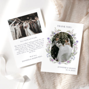 ボホシック紫色の花のアーチ結婚の写真 サンキューカード