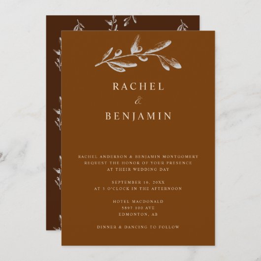 ボホシック結婚ズエレガントテラコッタ植物学 招待状 (正面/裏面)