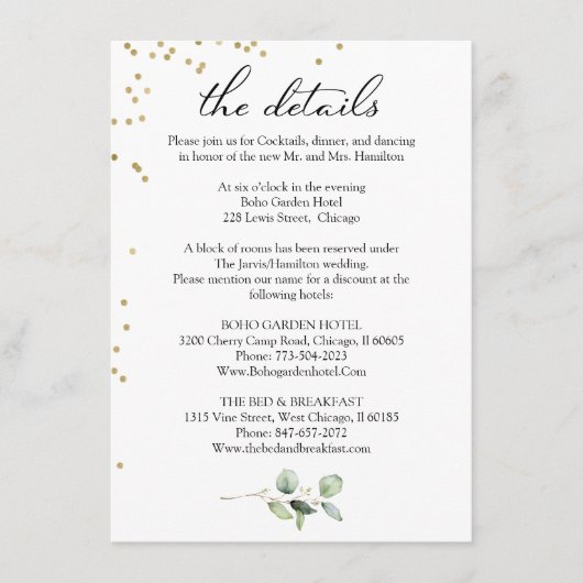 ボホシック緑のユーカリ結婚の詳細 エンクロージャーカード (正面)