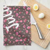 ボホシック花柄ピンクパーソナライズされたブラウン キッチンタオル (四つ折り)