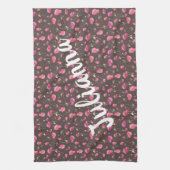 ボホシック花柄ピンクパーソナライズされたブラウン キッチンタオル (縦)