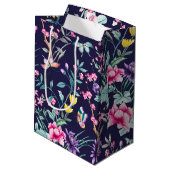 ボホシック花柄 |ネイビーブルー母の日 ミディアムペーパーバッグ (裏面アングル)