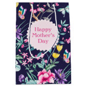 ボホシック花柄 |ネイビーブルー母の日 ミディアムペーパーバッグ (正面)