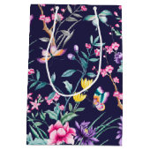 ボホシック花柄 |ネイビーブルー母の日 ミディアムペーパーバッグ (裏面)