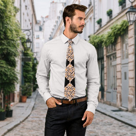 ボホシック花模様ブラックパーソナライズドイニシャル ネクタイ