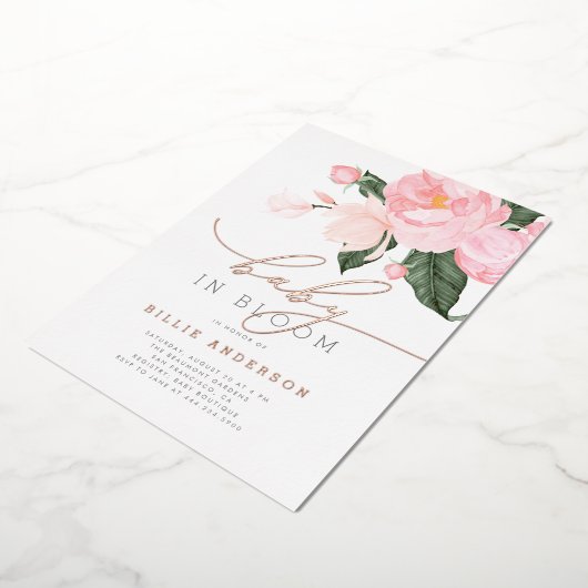 ボホシック赤面ピンクフローラベビーイン開花シャワー 箔招待状 (回転した状態)