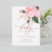 ボホシック赤面ピンクフローラベビーイン開花シャワー 箔招待状 (立ち正面)