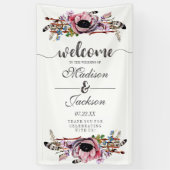 ボホシック赤面ピンクフローラ結婚ズウェルカム 横断幕 (縦)