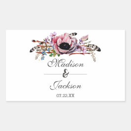 ボホシック赤面ピンクフローラ結婚ズモノグラム 長方形シール