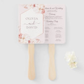 ボホシック赤面ピンクフローラ結婚式 プログラム ハンドファン (正面&裏面)