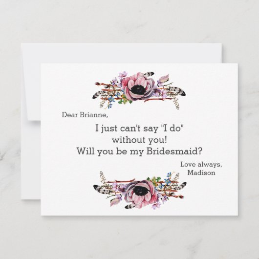 ボホシック赤面ピンク私の花嫁になる 招待状 (裏面)