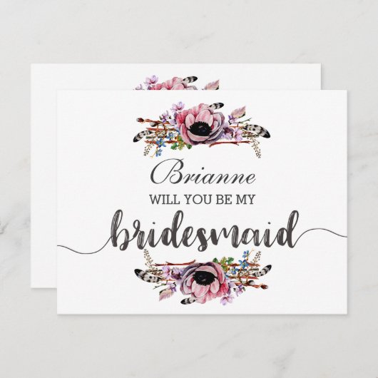 ボホシック赤面ピンク私の花嫁になる 招待状 (正面/裏面)