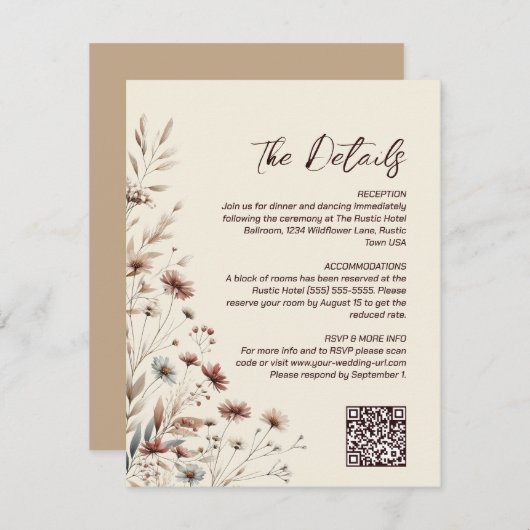 ボホシック野草花QRコード結婚の詳細 エンクロージャーカード (正面/裏面)
