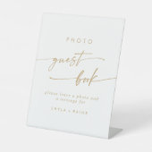 ボホシック金ゴールドとホワイトフォトゲストブック結婚ズ 台座サイン (正面)