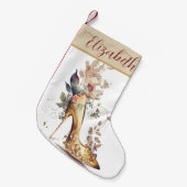 ボホシック金ゴールドハイヒールシューズフローラ パーソナライズされた スモールクリスマスストッキング (正面 (吊り時))