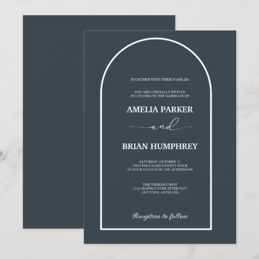 ボホシッ結婚クのモダンアーチミニマ結婚リスト 招待状 (正面/裏面)