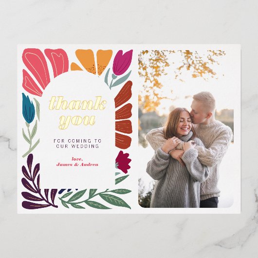 ボホシモダンックレトロフローラサンキュー 箔シーズンポストカード (正面)