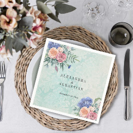 ボホシャビシックな花の緑素朴結婚色 スタンダードカクテルナプキン