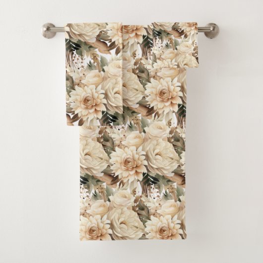 ボホシャンパン金ゴールドアイボリークリームベージュタンフローラ バスタオルセット (インサイチュ)