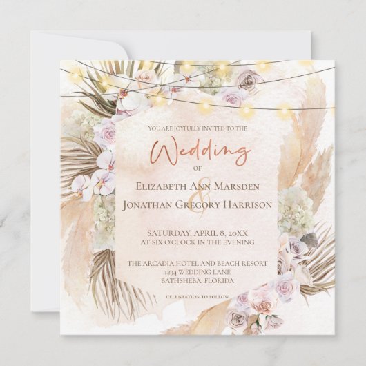 ボホシャンパーニュ赤面テラコッタパンパスフローラ 招待状 (正面)