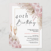 ボホシルクバラパンパスグラス誕生日招待状 招待状 (正面/裏面)