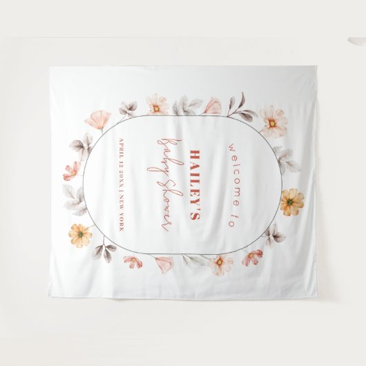 ボホシンプルワイルドフラワーフレームウェルカムベビーシャワー タペストリー (正面(横))