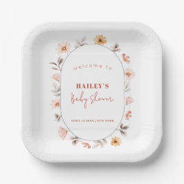 ボホシンプルワイルドフラワーフレームウェルカムベビーシャワー ペーパープレート