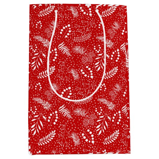 ボホシンプル葉クリスマス ミディアムペーパーバッグ (正面)
