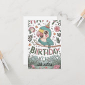 ボホシンプル誕生日オウム カード (正面/裏面インサイチュ)