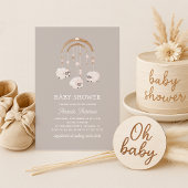 ボホシープモバイル | 温灰色ニュートラルベビーシャワー 招待状