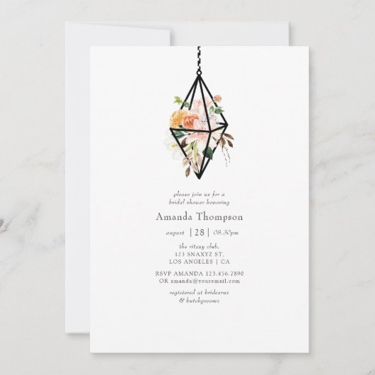 ボホジオメトリックテラリウムフローラブライダルシャワー 招待状 (正面)