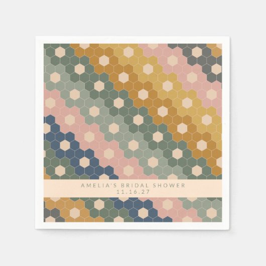 ボホジオメトリックブルーグリーンカスタムブライダルシャワー スタンダードカクテルナプキン (正面)