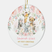 ボホジャングルアニマルズピンクフローラベビー1stクリスマス セラミックオーナメント (左)