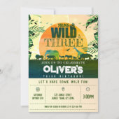 ボホジャングルサファリアニマルヤングワイルド&3誕生日 招待状 (正面)