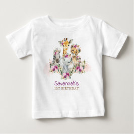 ボホジャングルサファリワイルドアニマルズベビー誕生日 ベビーTシャツ