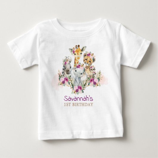 ボホジャングルサファリワイルドアニマルズベビー誕生日 ベビーTシャツ (正面)