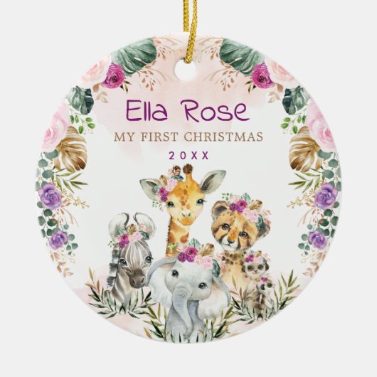 ボホジャングルサファリワイルドアニマルズベビー1stクリスマス セラミックオーナメント (正面)