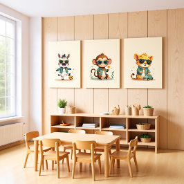 ボホジャングルサファリ子供部屋アート | 3組のプリント