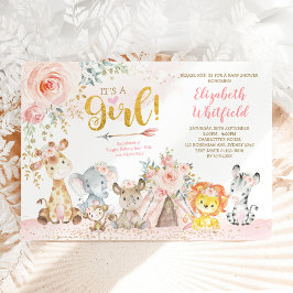 ボホジャングルサファリ赤面フローラガールベビーシャワー 招待状