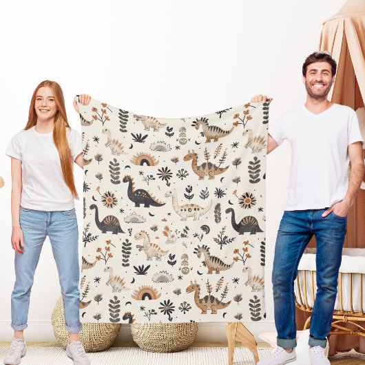 ボホジャングル恐竜のパターン フリースブランケット