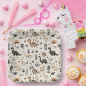 ボホジャングル恐竜パターン誕生日 ペーパープレート (パーティー)