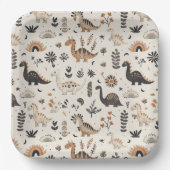 ボホジャングル恐竜パターン誕生日 ペーパープレート (正面)