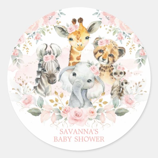 ボホジャングル野生動物ピンク・フローラ・ベイビーガール ラウンドシール (正面)