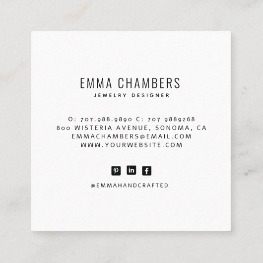 ボホジュエリーデザイナートロピカルフローラ スクエア名刺 (裏面)