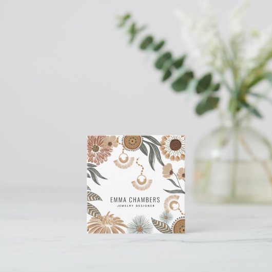 ボホジュエリーデザイナートロピカルフローラ スクエア名刺 (スタンド正面)