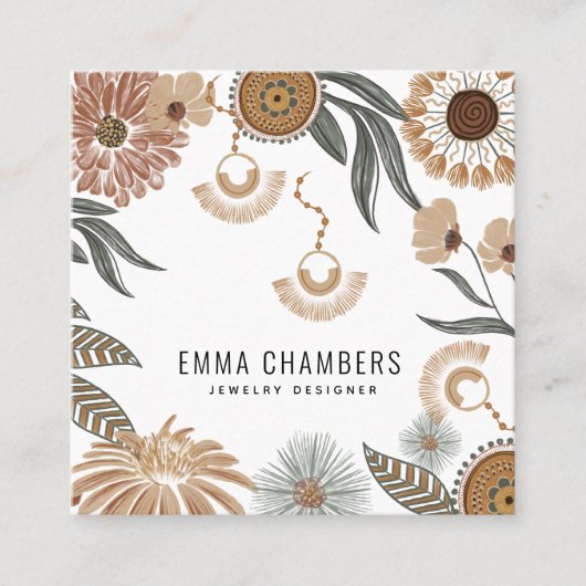 ボホジュエリーデザイナートロピカルフローラ スクエア名刺 (正面)