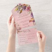 ボホジュエル素朴トーン花模様ピンクディナー オールインワン招待状 (貼ってはがせる)