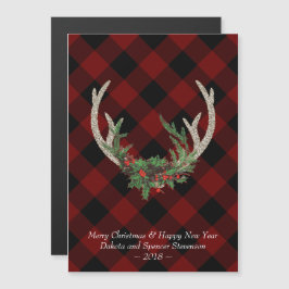 ボホジ素朴ア〔雄ジカの〕枝角|クリスマス·プレイド·フローラ マグネット招待状